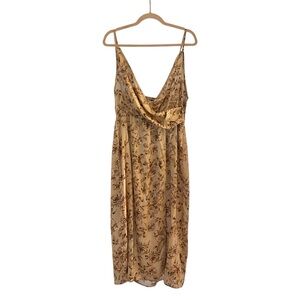 Silky Floral Print Tan Dress size XL